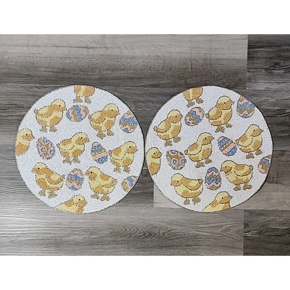 Easter Eggs Chicks Beaded Placemat Placemats Charger Round 15" Cynthia Rowley‎ 2